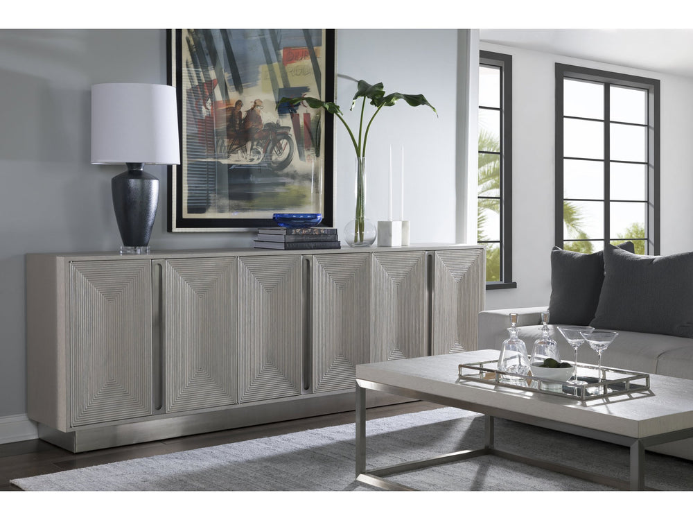 Lexington Artistica Home Gradient Media Console – Contemporary White Oak Buffet With Unique Finishes And Stylish Storage Solutions Light Gray Wood 2119-908