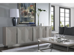 Lexington Artistica Home Gradient Media Console – Contemporary White Oak Buffet With Unique Finishes And Stylish Storage Solutions Light Gray Wood 2119-908