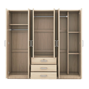 English Elm 6-doors Mdf Wardrobe with Large Drawers Streamlined Bedroom Storage Modern Design Brown N820000010D