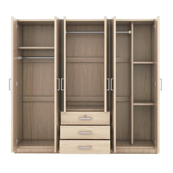 English Elm 6-doors Mdf Wardrobe with Large Drawers Streamlined Bedroom Storage Modern Design Brown N820000010D