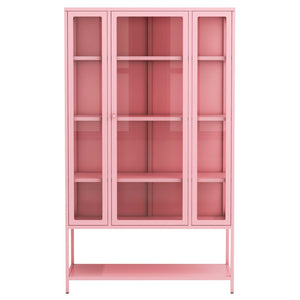 English Elm 67.25'' Tall Steel Curio Cabinet with Led Lighting and Tempered Glass Panels Pink SN845P263995P