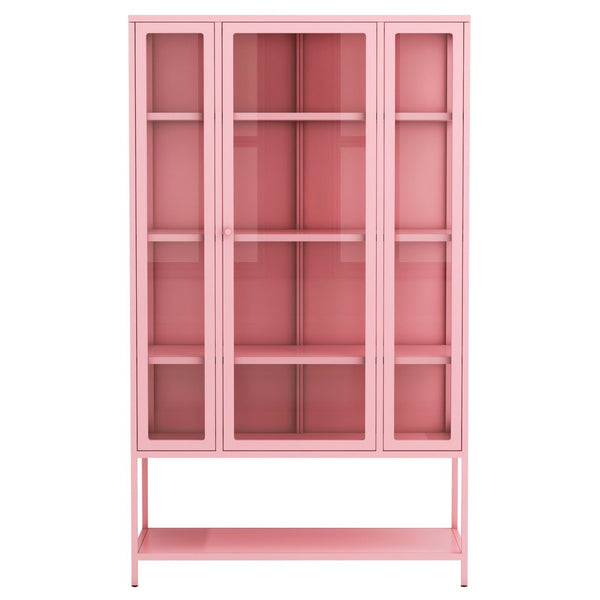 English Elm 67.25'' Tall Steel Curio Cabinet with Led Lighting and Tempered Glass Panels Pink SN845P263995P