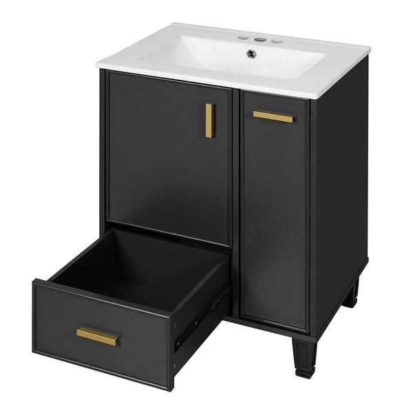 English Elm Christopher Knight Home® - 24" Bathroom Vanity with Ceramic Sink, Solid Wood Frame, Soft-Close Drawers & Ample Storage Appeal Black N759P269734B