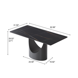 English Elm 63" Modern Artificial Stone Dining Table With Black Iron Legs - Seats 6-8, Stylish & Durable Design W1535S00561