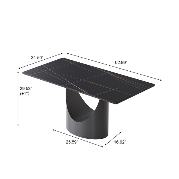 English Elm 63" Modern Artificial Stone Dining Table With Black Iron Legs - Seats 6-8, Stylish & Durable Design W1535S00561