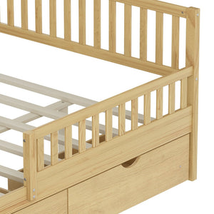 English Elm Twin Pine Platform Bed with Guardrails and Under Storage Drawers for Small Rooms N733P172700M