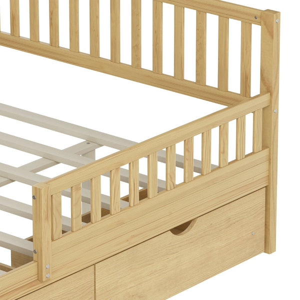 English Elm Twin Pine Platform Bed with Guardrails and Under Storage Drawers for Small Rooms N733P172700M