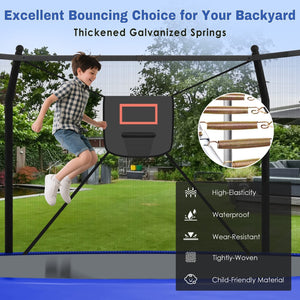 English Elm 16ft Round Outdoor Trampoline Galvanized Steel Frame Basketball Hoop Safety Net Blue N739S000004C