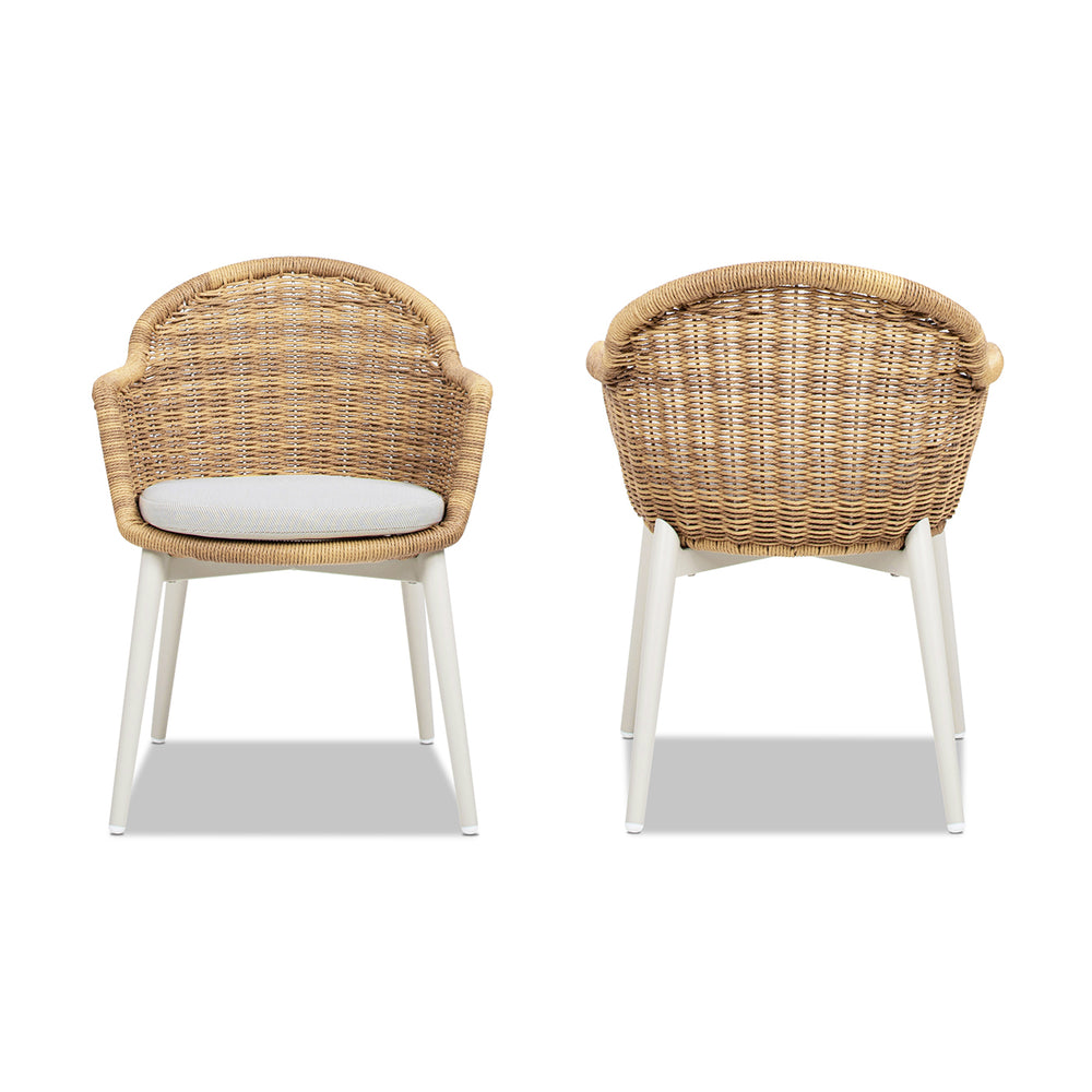 English Elm Jennifer Taylor Home - Santorini Wicker Back Outdoor Dining Chairs Set Of 2 - Weather-Resistant Wheat Beige Comfort B2719P308011
