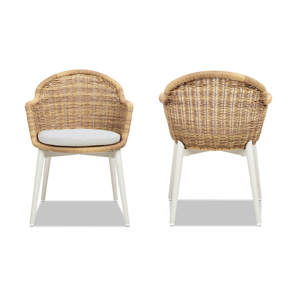 English Elm Jennifer Taylor Home - Santorini Wicker Back Outdoor Dining Chairs Set Of 2 - Weather-Resistant Wheat Beige Comfort B2719P308011