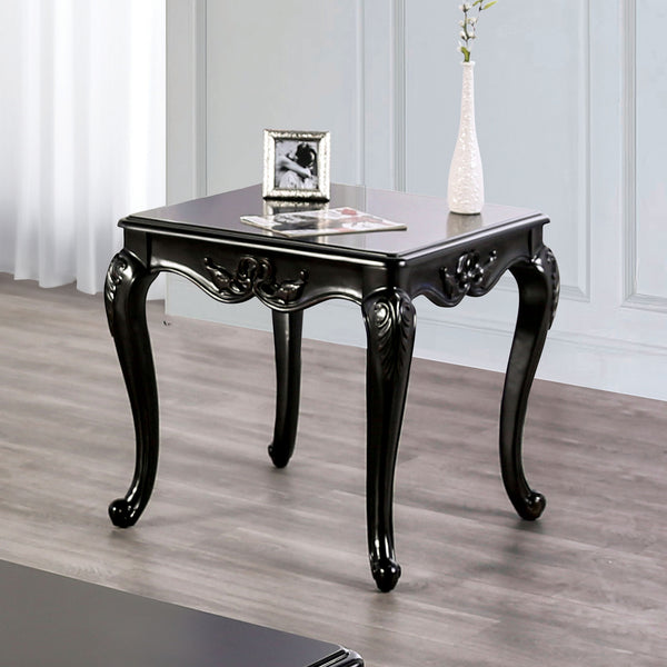 English Elm 1pc Champagne Finish End Table with Ornate Carvings Cabriole Legs Solid Wood Veneer Accent Table B2741P361115