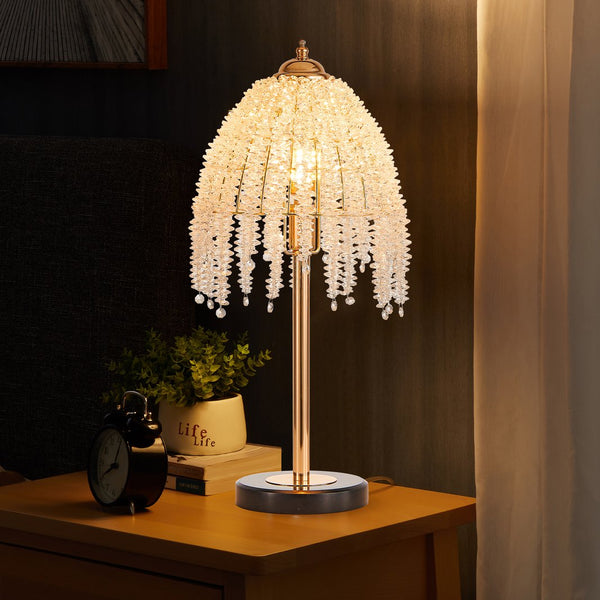 English Elm 19"(H) Elegant Crystal Table Lamp – Vintage Waterfall Design With Marble Base For Stylish Spaces W2312P368718