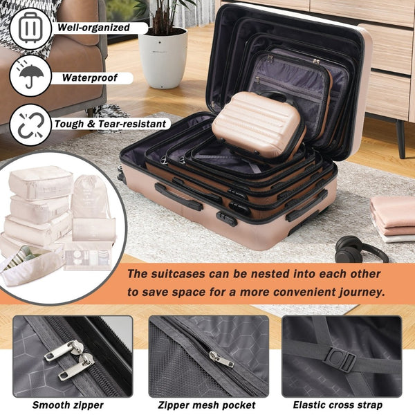 English Elm Hardshell Abs Four Piece Luggage Set with Spinner Wheels Tsa Lock Packing Cubes Champagne N730P262653E