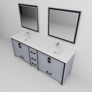 English Elm Dark Grey Double Bath Vanity 84" W x 22" D with White Quartz Top, Chrome Faucets & 34" Mirrors, Durable B2731S01136
