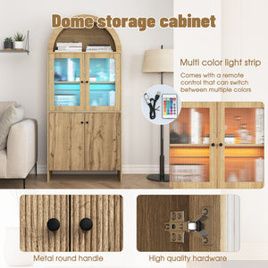English Elm Natural Wood Grain Mdf Dome Cabinet with Led Lighting for Snack and Beverage Storage W3226P279091