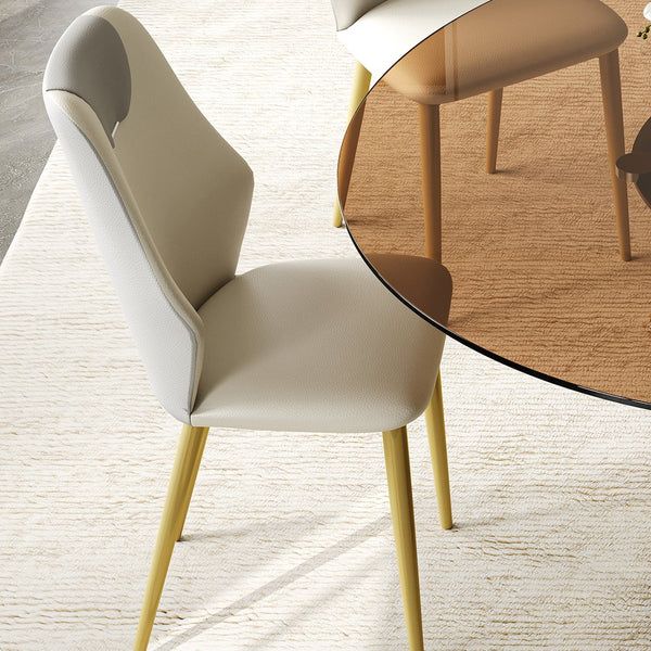 English Elm 59-Inch Modern Round Dining Table Set With 6 Chairs - Elegant Dark Brown Glass Top & Copper Legs W509S00147