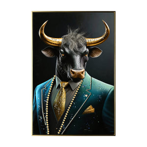 English Elm Executive Blue Buffalo Canvas Wall Art - Dapper Green Portrait in Tailored Suit, Premium Gallery Wrap for Office, Home, Study Decor W3374P322228