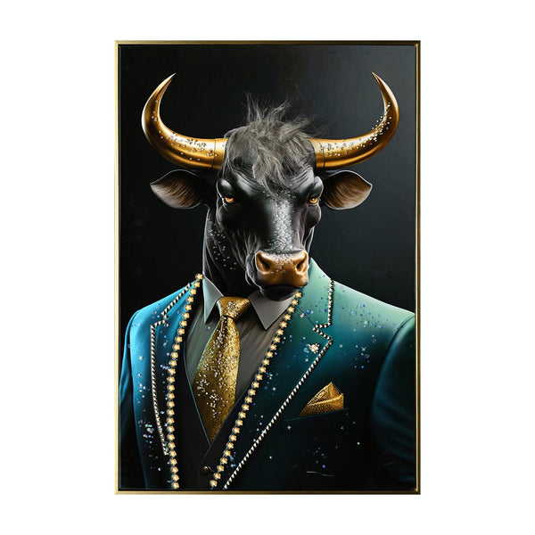 English Elm Executive Blue Buffalo Canvas Wall Art - Dapper Green Portrait in Tailored Suit, Premium Gallery Wrap for Office, Home, Study Decor W3374P322228
