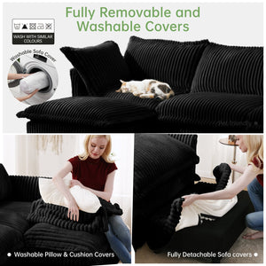 English Elm Living Room Sofa - Versatile 3-Seater With 3 Ottomans, Cozy Corduroy Sleeper For Family Spaces W3041S00144