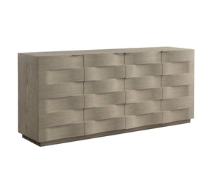 Sunpan Hoyos Sideboard - Elegant Light Wash Finish with Curved Panels & Warm Brass Handles for Modern Spaces