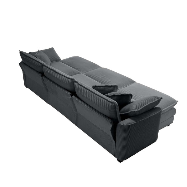 English Elm Oversized Modular Cushion Sofa With Portable Ottoman - Retro-Modern L-Shaped Deep Seating In Grey W714S00839-GIGA