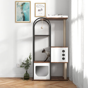 English Elm Cat Tower Five Tier Modern Tree with Steel Frame Scratching Posts and Cozy Hideout Cabinets W1687P487159