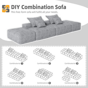 English Elm Modern Modular Sectional Sofa With 2 Ottomans, Plush Chenille Fabric, 4 Accent Pillows, Grey Elegance W1885S00060