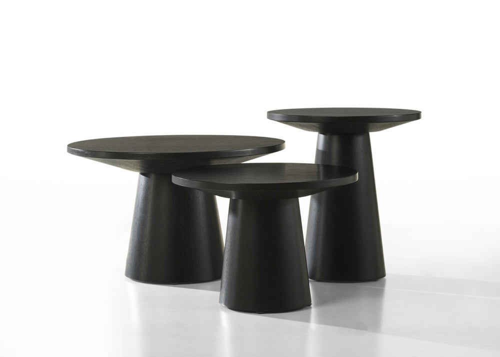 English Elm Jacopo Round Pedestal 3 Piece Living Room Table Set in Ebony Wood Grain Finish B2749S00155