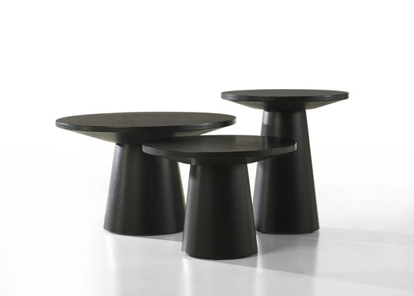 English Elm Jacopo Round Pedestal 3 Piece Living Room Table Set in Ebony Wood Grain Finish B2749S00155