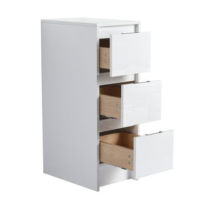 English Elm 12" Freestanding Bathroom Storage Cabinet With Soft-Close Drawers, Glossy White Finish, Modern Design W999P312107