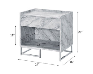 English Elm Azrael White Faux Marble Top Accent Table with Chrome Metal Base, Drawer & Open Storage, 100lb Limit B2726P340578