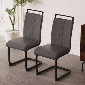 English Elm Modern Dining Chairs - Stylish Pu Faux Leather High Back Upholstered Seats With Black Metal Legs, Set Of 2 T2396P279773