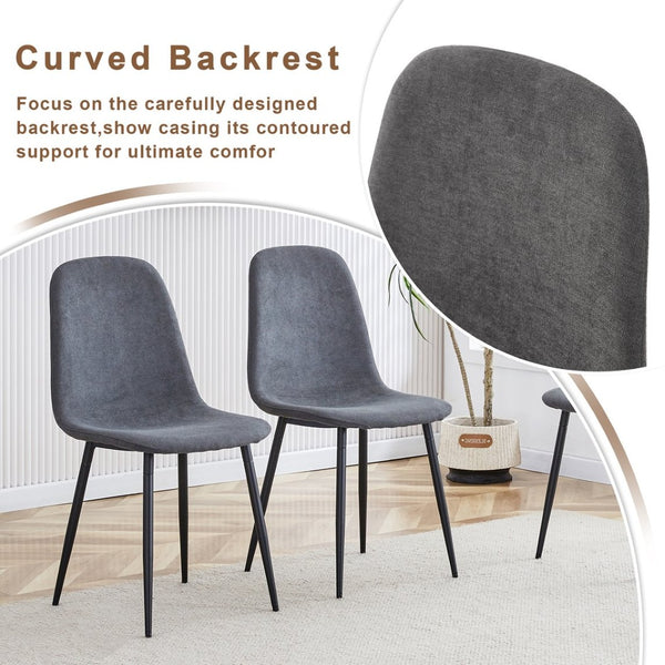 English Elm Table Set - 42" Modern Round Dining Table With 4 Dark Gray Linen Chairs & Sturdy Black Metal Legs W1151S03753-GIGA