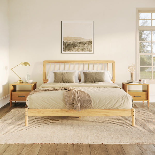 Spindle Midcentury Modern Solid Wood King Bed Natural Pine CMAB8BNP Walker Edison