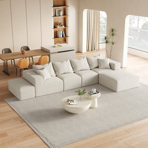 English Elm Modern Upholstered Modular Sectional Sofa Set 132" L-Shaped No-Assembly Chenille Comfort Hub with 6 Pillows Beige W834S00498