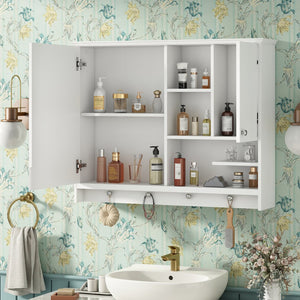English Elm 36 Inch Wall Mounted Medicine Cabinet with HD Mirror, Adjustable Shelves, Towel Hooks, Modern Style White N710P254924K