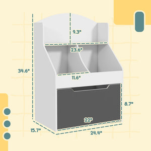 English Elm Qaba Kids Bookshelf - 3-Tier Toy And Book Storage Organizer With Drawer For Playroom & Nursery Fun W2225P249760-GIGA