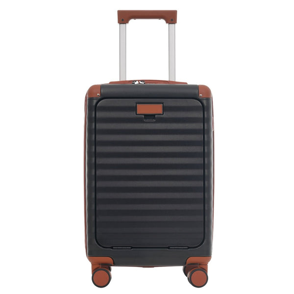English Elm Luggage 5 Piece Abs Hardshell Travel Set with Usb Port Spinner Wheels and Tsa Lock Black Brown N732P265290B