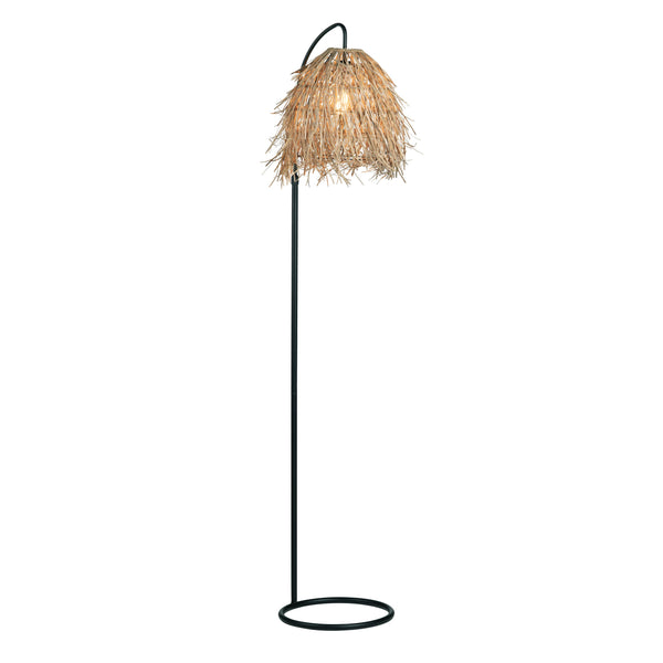 Crestview Collection 70.75"H Rustic Raffia Floor Lamp – Elegant Black Metal Base, Textured Shade, 100w Bulb Compatible   Cvazer178c
