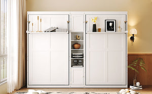 English Elm Dual Twin Murphy Beds with Built-In Cabinets & Shelves for Space-Saving Guest Rooms and Studios White N820S00058K