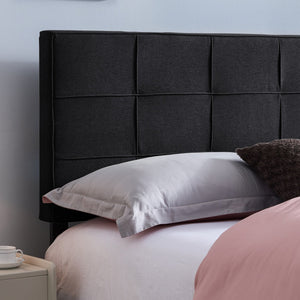English Elm Christopher Knight Home® - Queen Tufted Linen Headboard with Piped Edges, Adjustable Height 48.5–53", Modern Waffle Stitch Plush Black 66868.00BLK