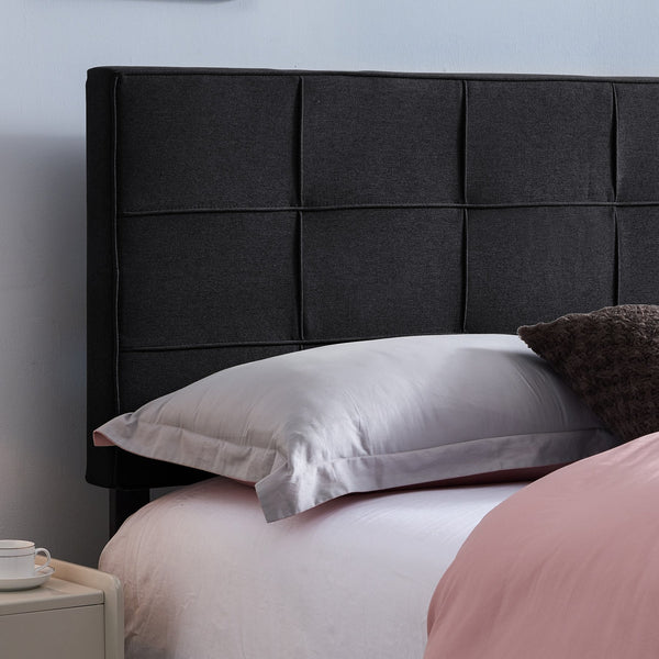English Elm Christopher Knight Home® - Queen Tufted Linen Headboard with Piped Edges, Adjustable Height 48.5–53", Modern Waffle Stitch Plush Black 66868.00BLK