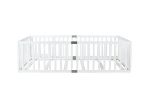 English Elm Twin Floor Bed Solid Rubber Wood with Tall Safety Railings for Toddler Sleep White W504P287658