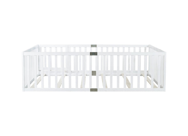 English Elm Twin Floor Bed Solid Rubber Wood with Tall Safety Railings for Toddler Sleep White W504P287658