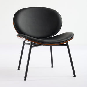 English Elm Mid-Century Shell Chair with Wood Grain Veneer, Curved Wide Seat, Metal-Wood Frame Holds 330+ lbs Black W1143P214250