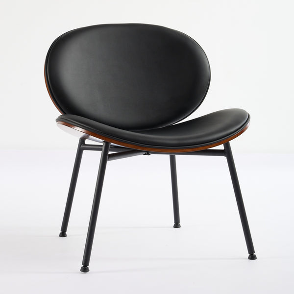 English Elm Mid-Century Shell Chair with Wood Grain Veneer, Curved Wide Seat, Metal-Wood Frame Holds 330+ lbs Black W1143P214250