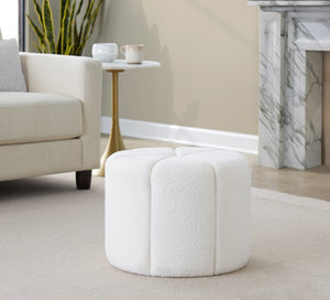 English Elm Ottoman Square White Woven Fabric Footrest for Contemporary Living Room or Bedroom B202P471506