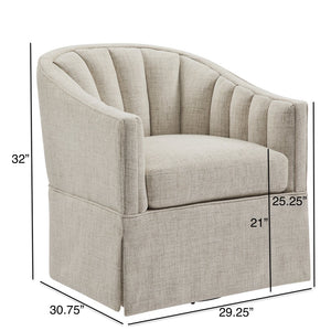 English Elm Solitude Skirted Swivel Accent Chair with Channel Tufting, Durable Polyester, 360° Metal Swivel, Plush Coil Seat Ivory B050P390590