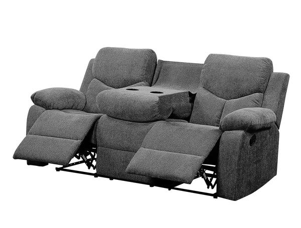 English Elm Kalen Gray Chenille Motion Sofa with Drop-Down Table, Cup Holders, Pillow-Top Arms & Pocket Coil Support B2726P253087