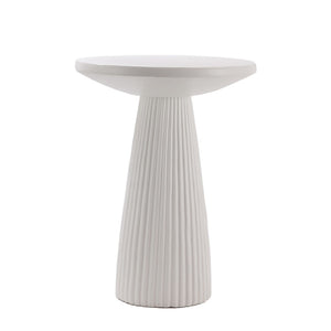 English Elm White Fluted Round Pedestal Accent Table Weatherproof Mgo for Patio or Living Room W5351P486725